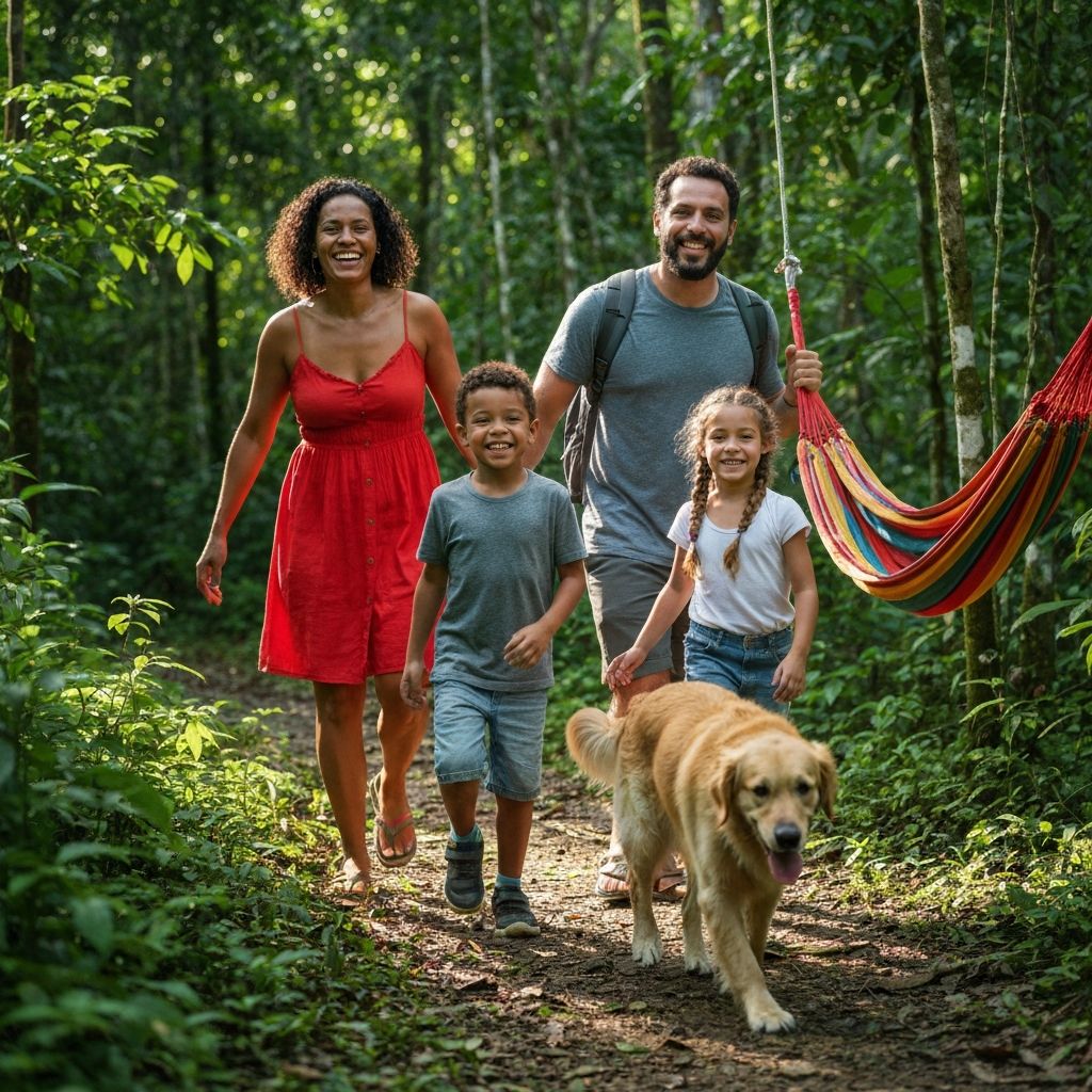Familia feliz em aventura